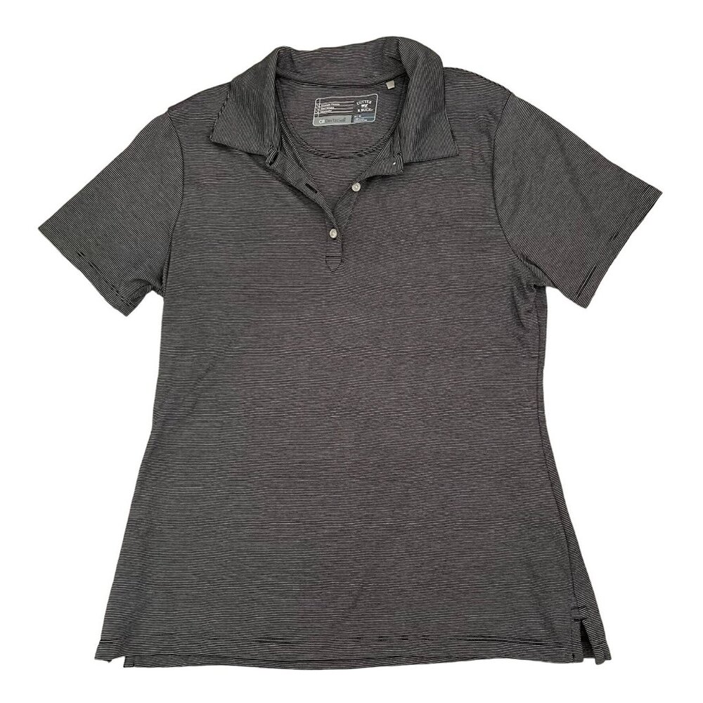Cutter & Buck Womens Sz M Polo Shirt Gray Striped Moisture Wicking Top